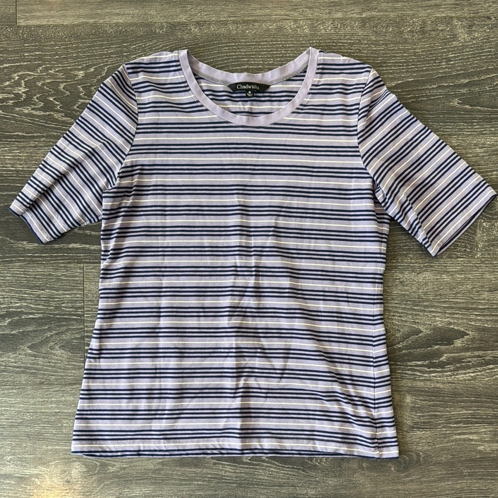 Chadwicks Purple Striped Short Sleeve Tee